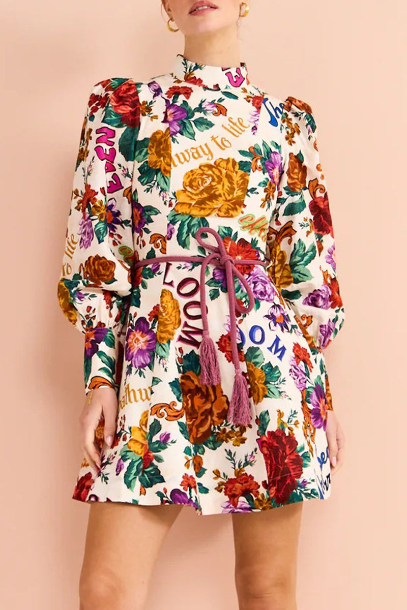 Elegant Floral Bandage Half A Turtleneck Printed Dress Dresses - Fashionpara