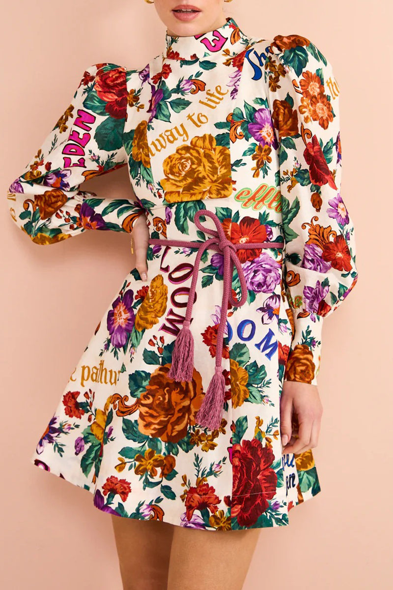 Elegant Floral Bandage Half A Turtleneck Printed Dress Dresses - Fashionpara