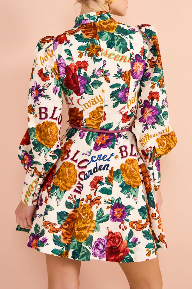 Elegant Floral Bandage Half A Turtleneck Printed Dress Dresses - Fashionpara