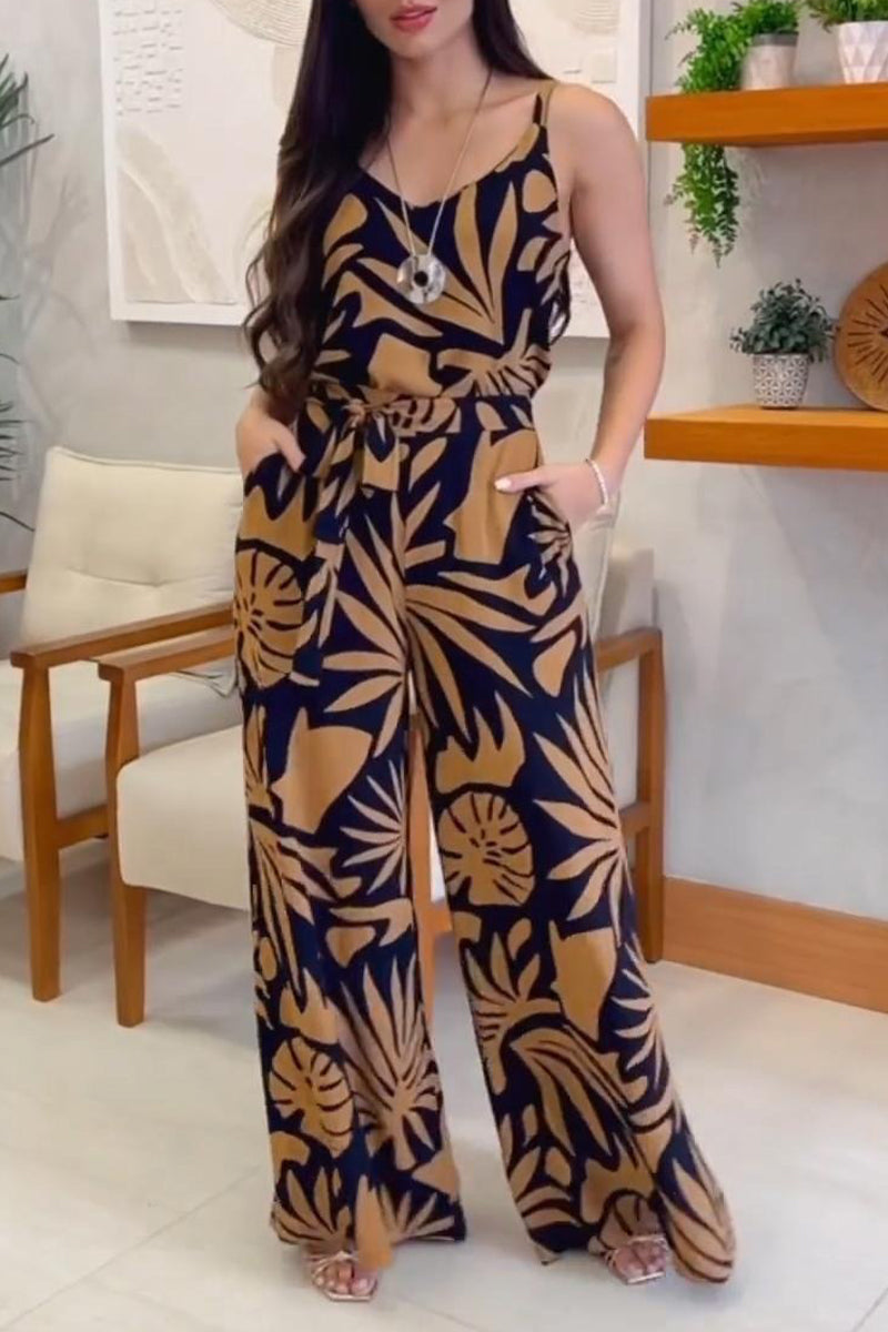 Casual Vintage Geometric Print Pocket V Neck Sleeveless Two Pieces - Fashionpara