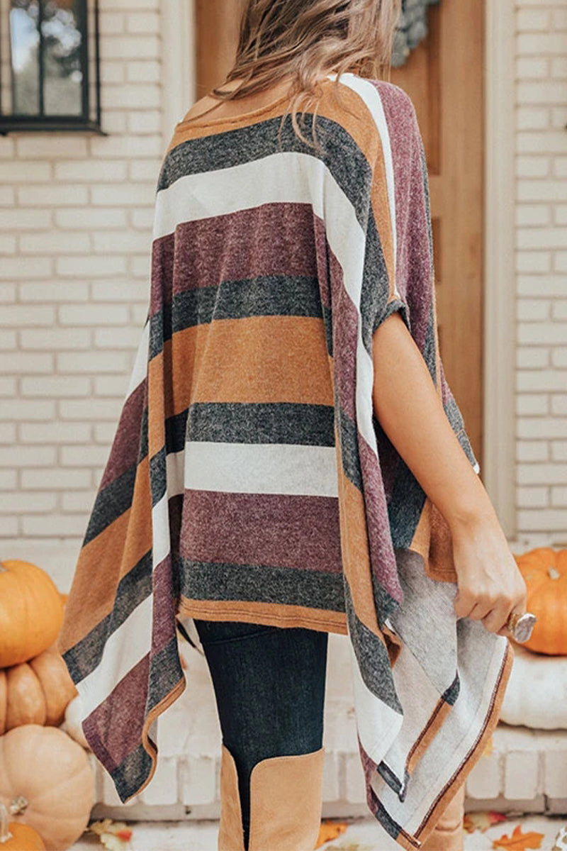 Casual Striped Contrast O Neck Tops - Fashionpara