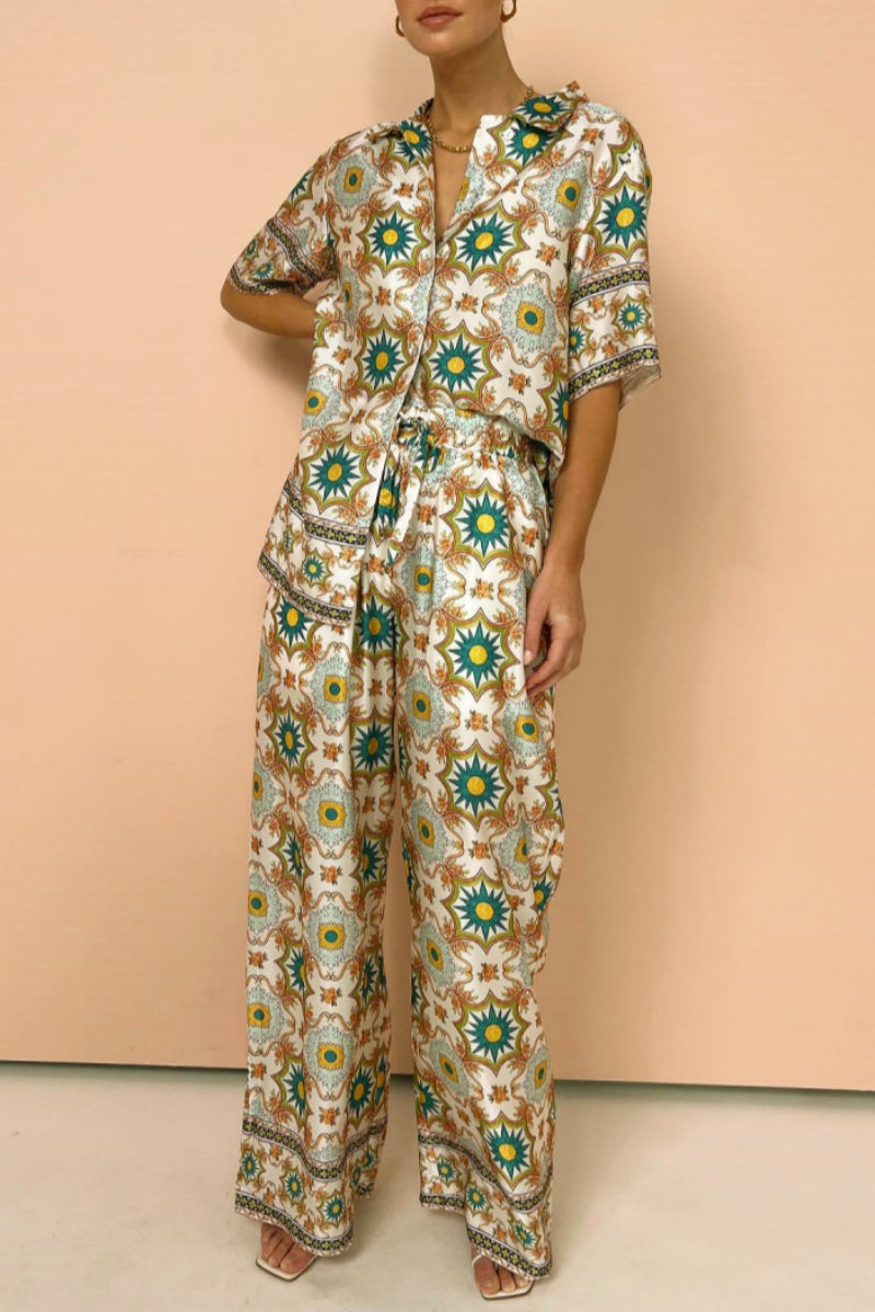 Casual Print Basic Shirt Collar Long Sleeve Two Pieces - Fashionpara