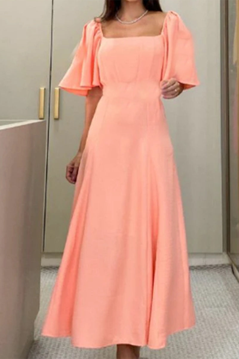 Casual Solid Square Collar A Line Dresses - Fashionpara