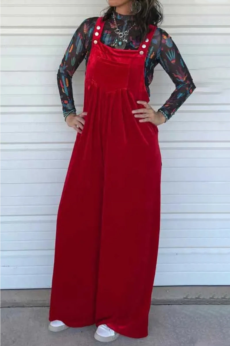 Casual Solid Pocket Fold Square Collar Loose Jumpsuits - Fashionpara