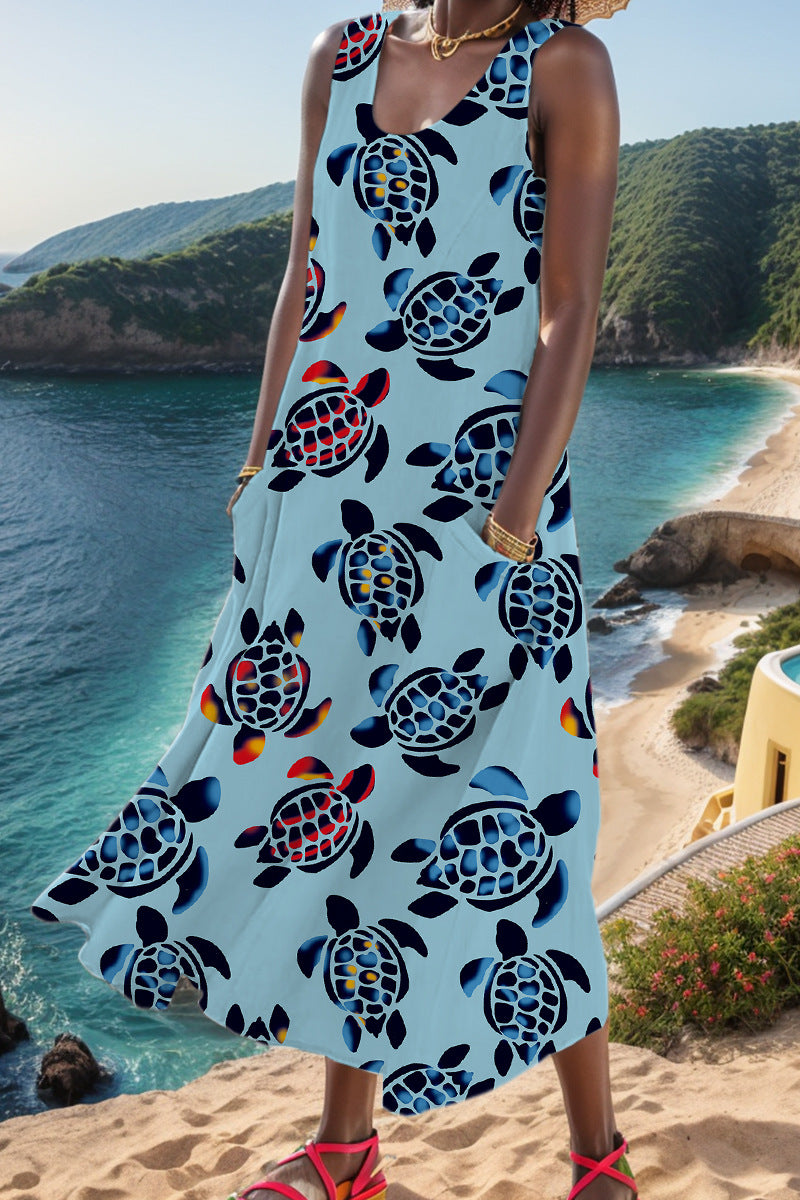 Casual Print Basic U Neck Vest Dress Dresses - Fashionpara