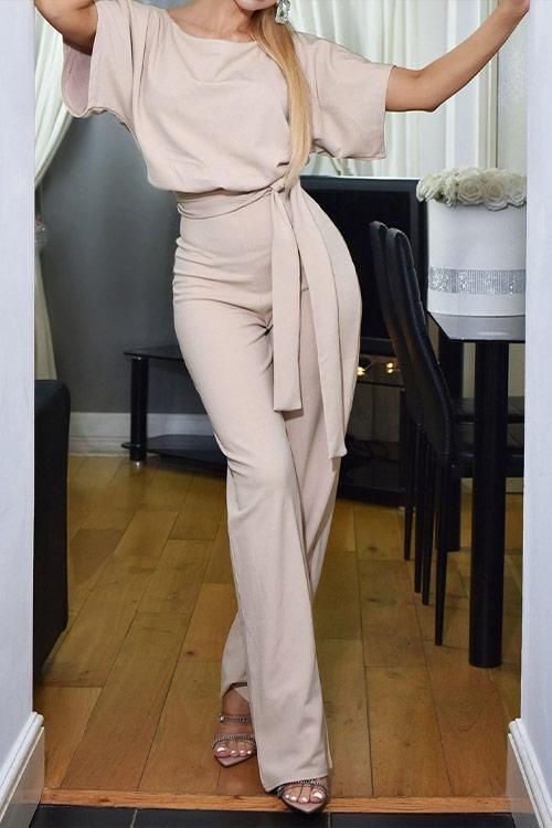 Short Sleeve Knot Jumpsuit - Fashionpara