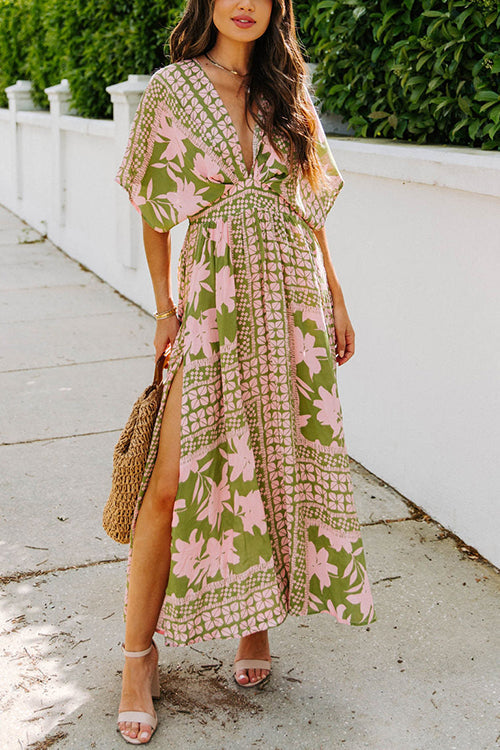 Like Palm Side Slit Bat Maxi Dress - Fashionpara