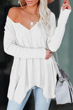 V Neck Irregular Long Sleeve T Shirt - Fashiondia
