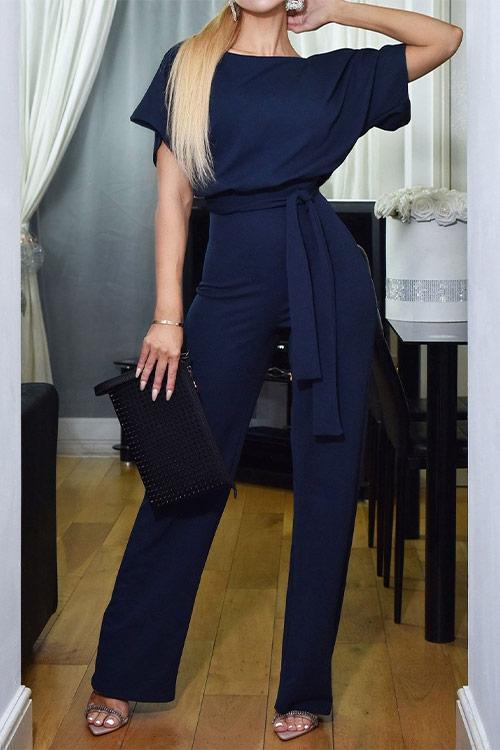 Short Sleeve Knot Jumpsuit - Fashionpara