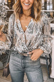 Sequin V Neck Long Sleve Top