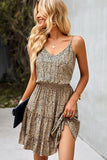 Ruffled Thin Straps Mini Length Printed Dress