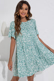 Floral Print Ruffled Round Neck Casual Dress