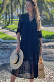 Solid Color V Neck Ruffled Casual Dress