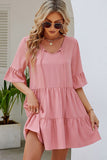 Solid Color Ruffled Hem Casual Dress