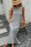 Sleeveless Solid Color Round Neck Casual Dress