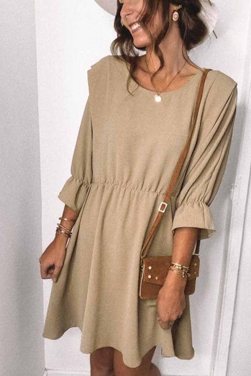 Florcoo Urban Casual Round Neck Sleeves Mini Dress - Fashionpara