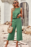 Fashion Solid Color Round Neck Two Pieces Set