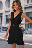 Fashion Solid Color Cutout Ruffle Hem Mini Dress