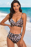 High Waist Criss Cross Leopard Print Bikini Set