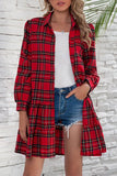 Florcoo Plaid Shirt Long Sleeve Single Dress
