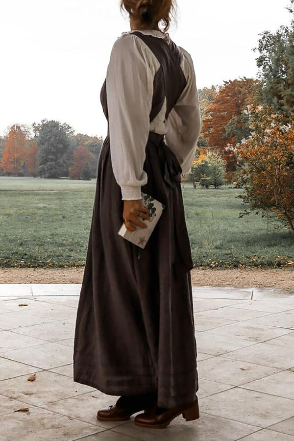 Cross Back O Neck Maxi Linen Dress - Fashionpara