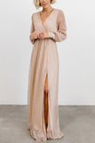 Sparkle Puff Long Sleeve Slit Maxi Dress - Fashiondia
