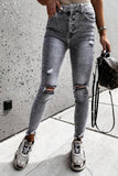 Grey Ripped High Waist Skinny Jeans