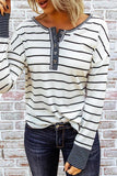 Button Neck Stripe Long Sleeve T Shirt