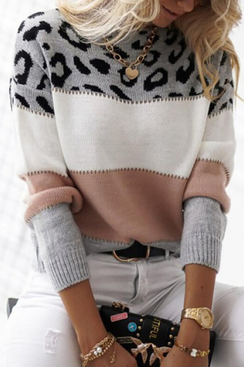 Leopard Color Block Sweater - Fashiondia