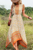 V Neck Floral Print Ruffle Hem Casual Dress