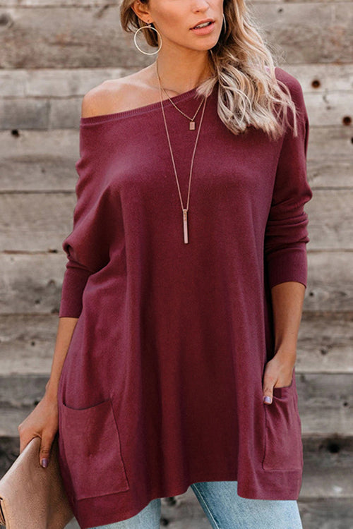 Pockets Long Sleeve Loose T Shirt - Fashionpara