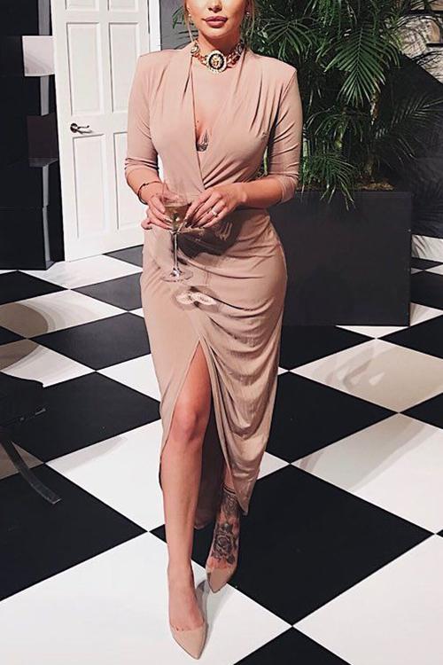 V Neck Long Sleeve Dress - Fashionpara