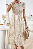 Floral Print Smocked Round Neck Casual Dress
