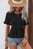 Solid Color Ruffle Sleeve Casual Tops