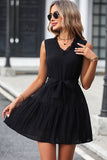 Stringy Selvedge Solid V Neck Casual Dress