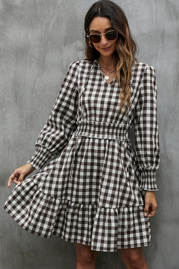 Fashion Plaid Print Rulle Hem Mini Dress - Fashionpara