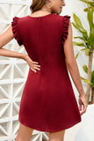 Solid Color Smocked Frill Casual Mini Dress
