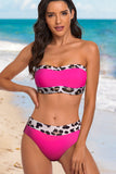 Leopard Patchwork Bandeau Midi Waisted Bikini Set