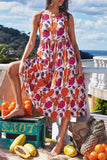 Round Neck Floral Print Sleeveless Dress - Fashiondia