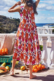 Round Neck Floral Print Sleeveless Dress - Fashiondia