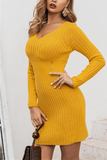 V Neck Yellow Sweater Mini Dress