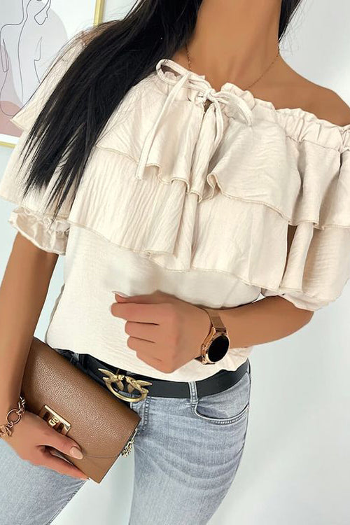 Off The Shoulder Tunic With Double Frill - Fashionpara