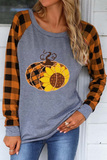 Women's T-shirts Plaid Pumpkin Print T-shirt