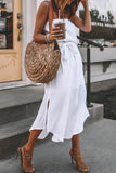 Dew Shoulder White Ankle Length Dress