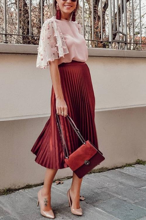 Metallic Pleated Maxi Skirts - Fashionpara