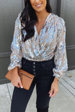 Sequin V Neck Long Sleve Top
