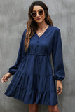 Long Sleeve V Neck Tie Waist Casual Dress