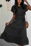 Florcoo Pure Color Simple Restraint Waist Midi Dress(3 Colors)