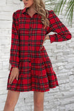 Florcoo Plaid Shirt Long Sleeve Single Dress