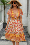 Bohemia Print V Neck Short Sleeve Casual Dress